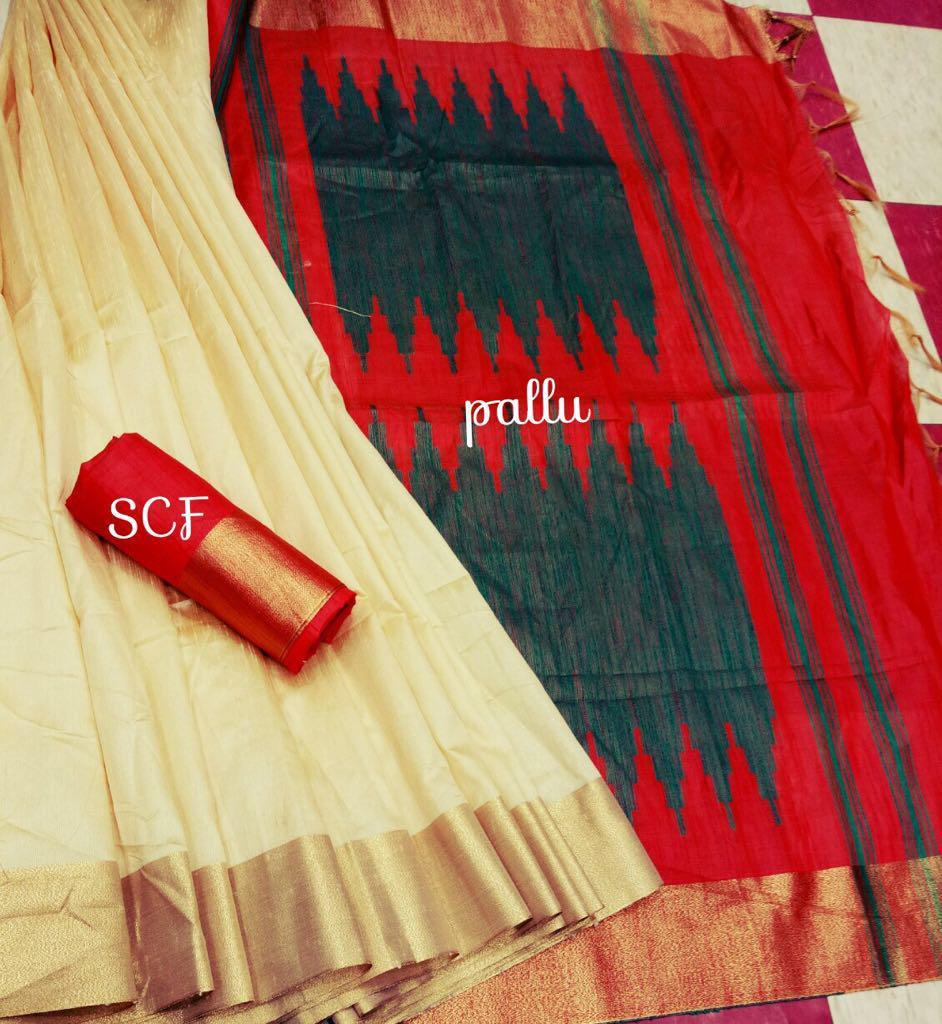 Raw Silk Saree With Contrast Pallu