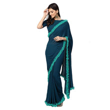 Load image into Gallery viewer, Ocean Blue Designer Ruffle Lace Saree