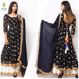 Salwar   fox Georgette full ghera and jari and gold embroidered work