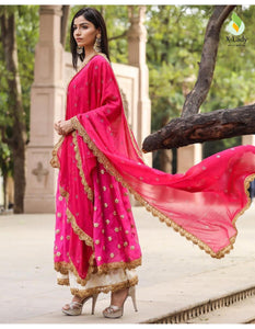 Salwar   fox Georgette full ghera and jari and gold embroidered work