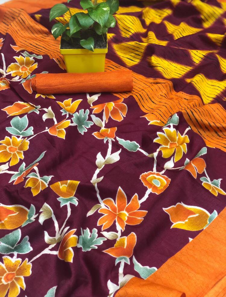 Women's Flower Printed Bhagalpuri Saree