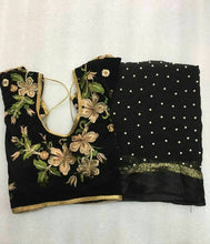 Load image into Gallery viewer, Pure Viscose Georgette Satin Patta with Pearl Moti  Saree