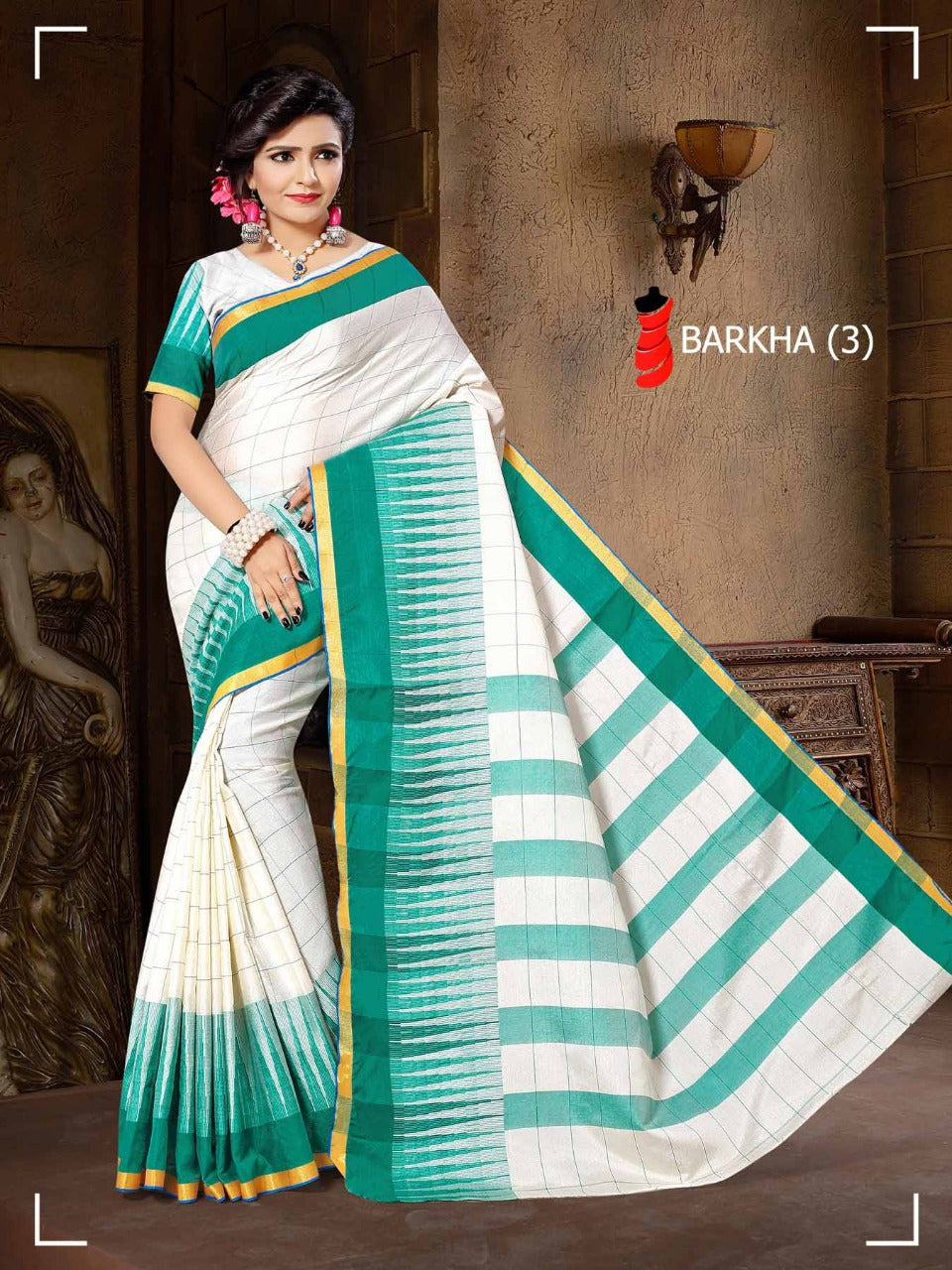Checks Print With Zari Border Saree