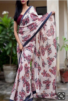 pure Georgette with less border saree