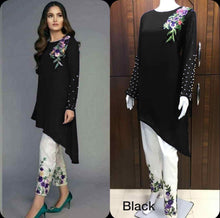 Load image into Gallery viewer, Designer cut Kurtis with with Glamours Sleeves Paired with Strachable Pants