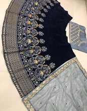Load image into Gallery viewer, SANA KHAN WEAR BOUTIQUE DESIGNERS NAVY BLUE VELVET EMBROIDERY LEHENGA CHOLI SET