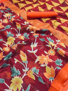 Women's Flower Printed Bhagalpuri Saree