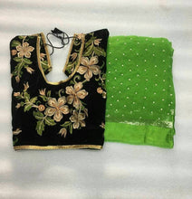 Load image into Gallery viewer, Pure Viscose Georgette Satin Patta with Pearl Moti  Saree