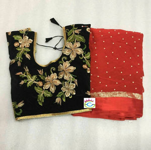 Pure Viscose Georgette Satin Patta with Pearl Moti  Saree