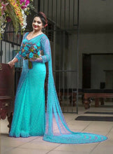 Load image into Gallery viewer, Net saree with machine fit pearl