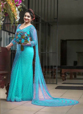 Net saree with machine fit pearl