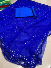 Load image into Gallery viewer, Net saree with machine fit pearl