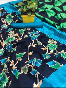 Women's Flower Printed Bhagalpuri Saree