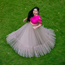 Load image into Gallery viewer, Embroidery Zari Silk Gray Color  Net Lehenga