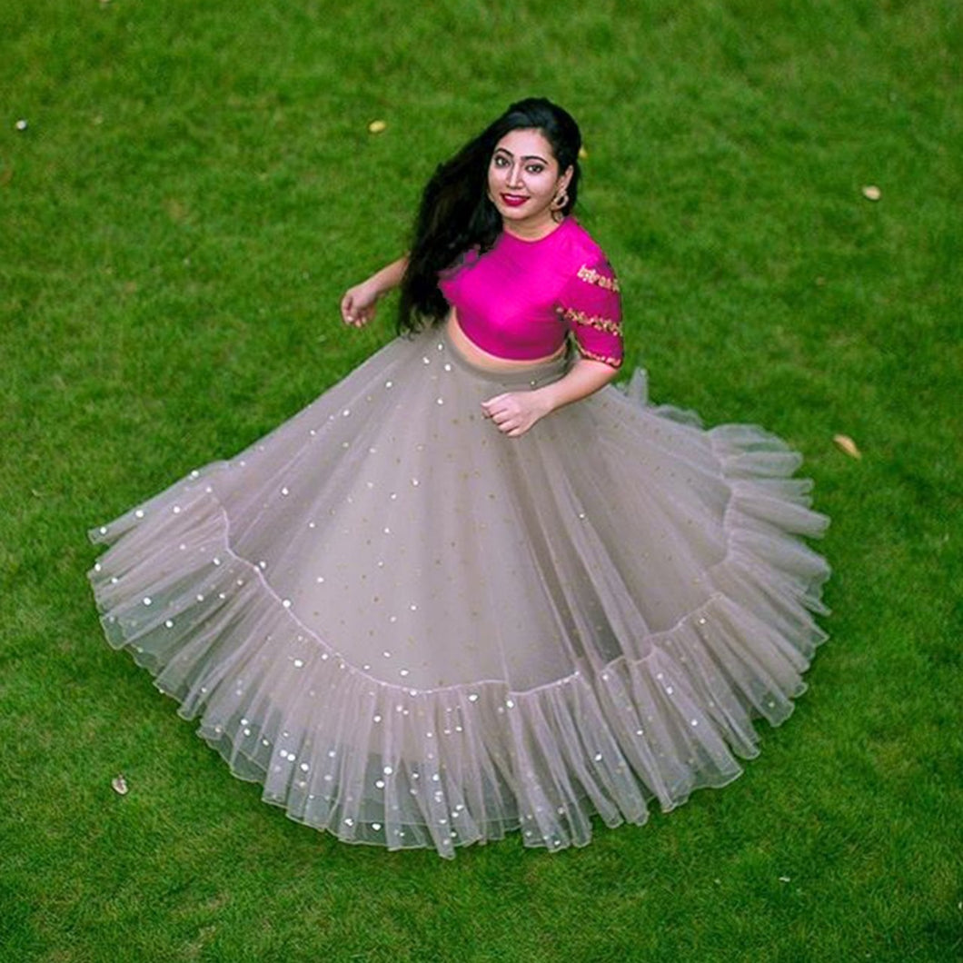 Embroidery Zari Silk Gray Color  Net Lehenga