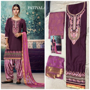 Jacquard Patiyala Satin Cotton with Embroidary Work Salwar