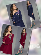 Load image into Gallery viewer, Designer cut Kurtis with with Glamours Sleeves Paired with Strachable Pants