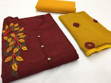 Load image into Gallery viewer, Cotton slab embroidered 16 colours Semi Stitched kurti