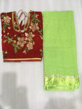 Load image into Gallery viewer, Pure Viscose Georgette Satin Patta with Pearl Moti  Saree