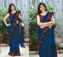 Load image into Gallery viewer, Georgette With Digital Printed Bangalorey  Cotton Ruffle saree