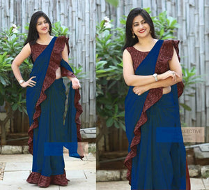 Georgette With Digital Printed Bangalorey  Cotton Ruffle saree