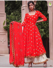 Load image into Gallery viewer, Salwar   fox Georgette full ghera and jari and gold embroidered work