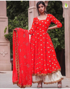 Salwar   fox Georgette full ghera and jari and gold embroidered work