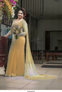 Net saree with machine fit pearl