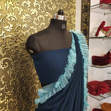 Load image into Gallery viewer, Ocean Blue Designer Ruffle Lace Saree