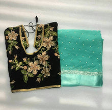 Load image into Gallery viewer, Pure Viscose Georgette Satin Patta with Pearl Moti  Saree