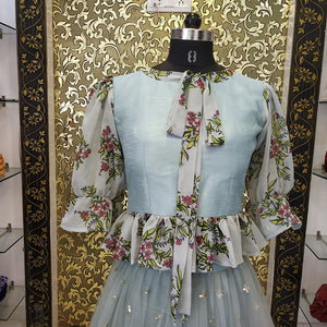 Pastel Gray Digital Lehenga Semi-Stitch