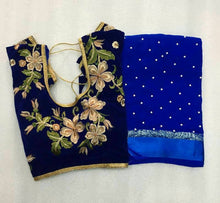 Load image into Gallery viewer, Pure Viscose Georgette Satin Patta with Pearl Moti  Saree