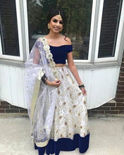 Load image into Gallery viewer, Net With Embroidery And Velvet Patta lehngha