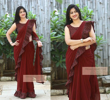 Load image into Gallery viewer, Georgette With Digital Printed Bangalorey  Cotton Ruffle saree