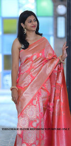 LICHI SILK SINGLE PEACH COLOUR WITH SILVER ZARI SAREE