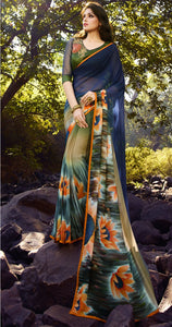 Hand printed sarees multicolor