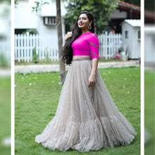 Load image into Gallery viewer, Embroidery Zari Silk Gray Color  Net Lehenga