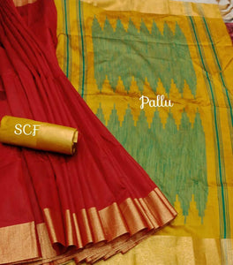 Raw Silk Saree With Contrast Pallu