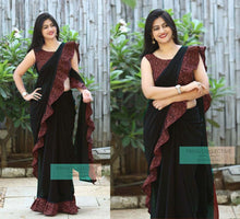 Load image into Gallery viewer, Georgette With Digital Printed Bangalorey  Cotton Ruffle saree