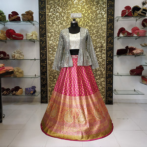 Pink Gray Jacket Lehenga Heavy Golden Gotta