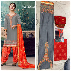 Jacquard Patiyala Satin Cotton with Embroidary Work Salwar