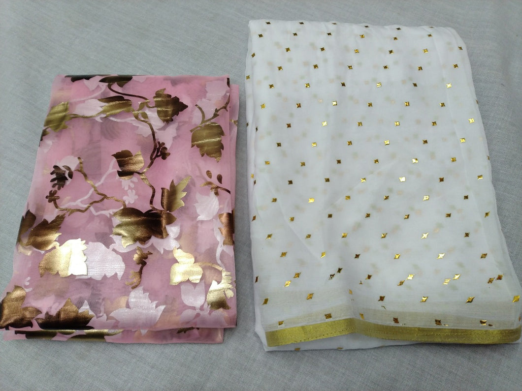 Pure Najmin star foil with zari weaving Border saree