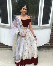 Load image into Gallery viewer, Net With Embroidery And Velvet Patta lehngha