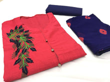 Load image into Gallery viewer, Cotton slab embroidered 16 colours Semi Stitched kurti
