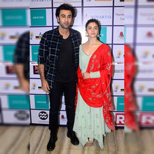 Load image into Gallery viewer, Nova Anarkali Georgette Light Pista Green With Red Duppta