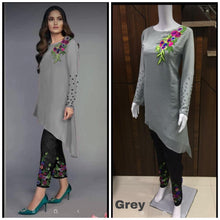 Load image into Gallery viewer, Designer cut Kurtis with with Glamours Sleeves Paired with Strachable Pants