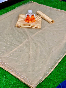 Net saree with machine fit pearl