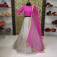 Load image into Gallery viewer, Embroidery Zari Silk Gray Color  Net Lehenga