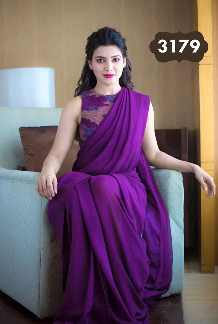 Chiffon sarees | Plain Saree with printed blouse | Designer Sarees |  Multicolour sarees - YouTube