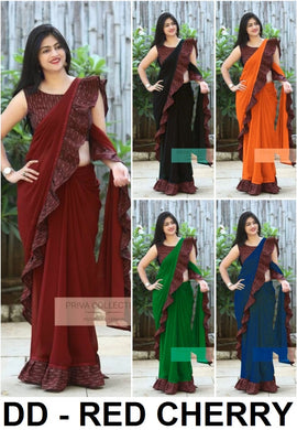 Georgette With Digital Printed Bangalorey  Cotton Ruffle saree